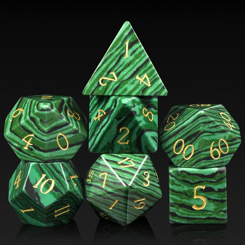 DNDND Malachite Gemstone DND Dice Set 7 PCS D&D Dice with Gorgeous Gift Case for Dungeons and Dragon Tabletop Game (Malachite) - Image 1